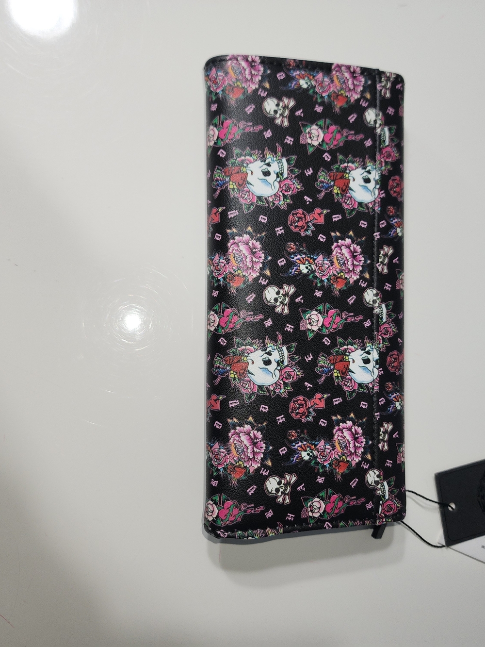 Ed Hardy Black Skull & Pink Floral Fold-Over Wallet - Picture 5 of 7